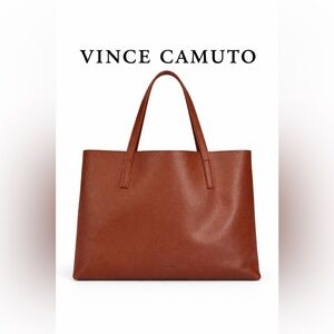 Vince Camuto Pebbled Leather Tote Bag Brown Shoulder Handbag Large